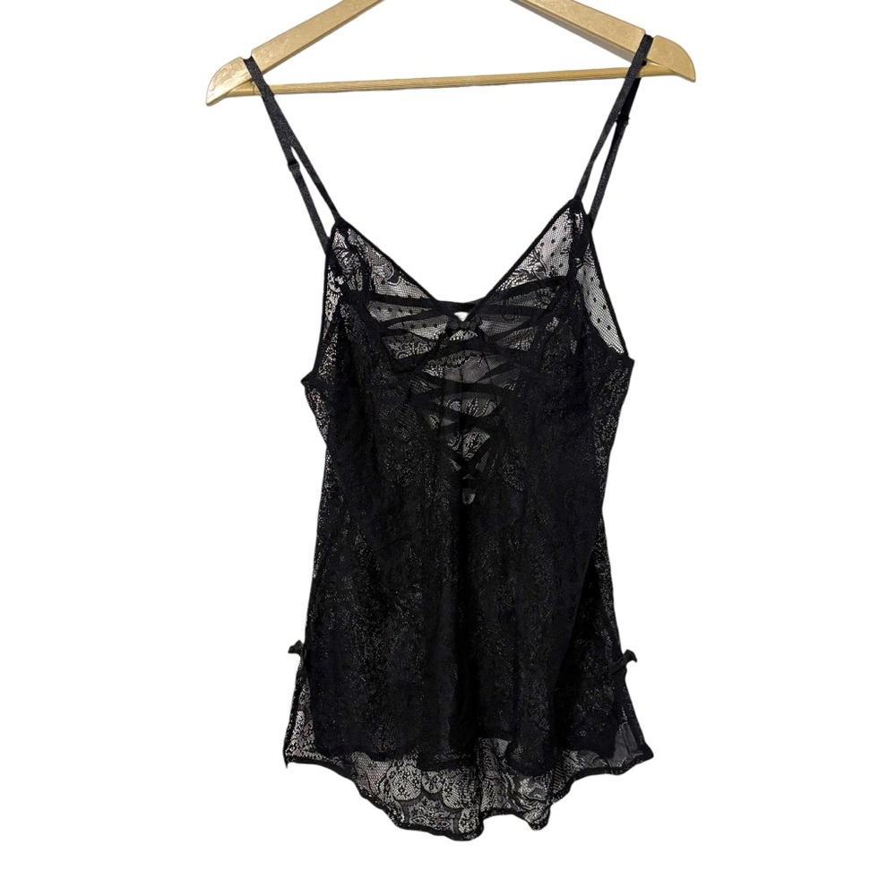 Victorias Secret Size Large Black Lace Back Lace Up Lingerie Cami Top Large Y2K